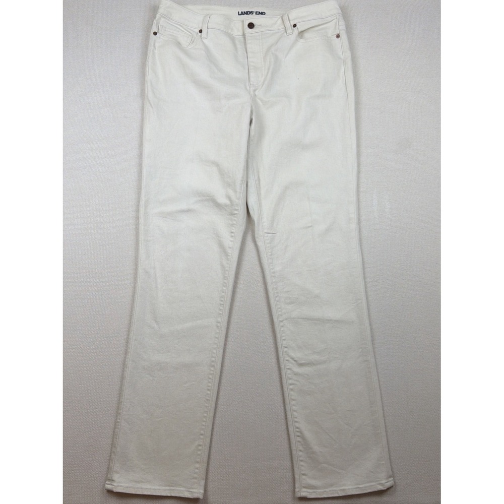 Lands End Straight Leg Denim Jeans Size 16-Tall Ivory 36x33 Stretch High-Rise